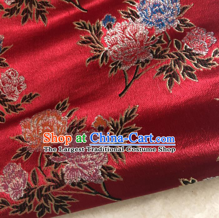 Chinese Traditional Peony Pattern Red Silk Fabric Hanfu Brocade Material
