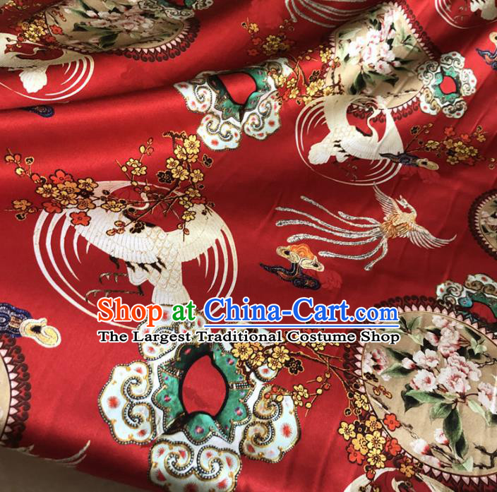 Chinese Traditional Phoenix Plum Pattern Red Silk Fabric Hanfu Brocade Material