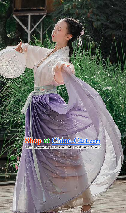 Chinese Ancient Maidservants Embroidered Dress Traditional Song Dynasty Female Costumes for Women