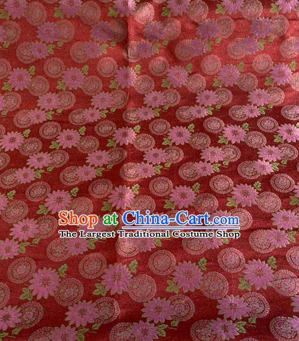 Chinese Traditional Flowers Pattern Purplish Red Silk Fabric Hanfu Gambiered Guangdong Gauze Material