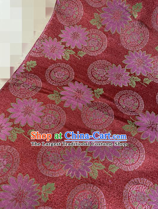 Chinese Traditional Flowers Pattern Purplish Red Silk Fabric Hanfu Gambiered Guangdong Gauze Material