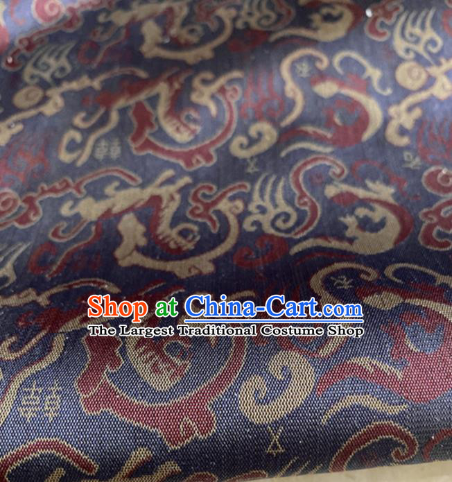 Chinese Traditional Dragon Pattern Navy Silk Fabric Hanfu Gambiered Guangdong Gauze Material