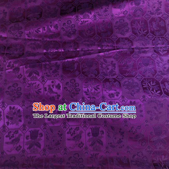 Chinese Traditional Birds Pattern Purple Silk Fabric Hanfu Brocade Material