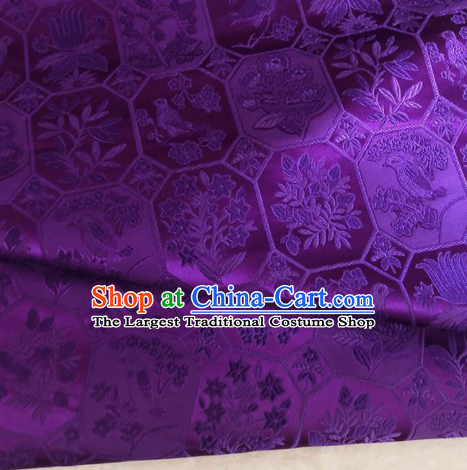 Chinese Traditional Birds Pattern Purple Silk Fabric Hanfu Brocade Material