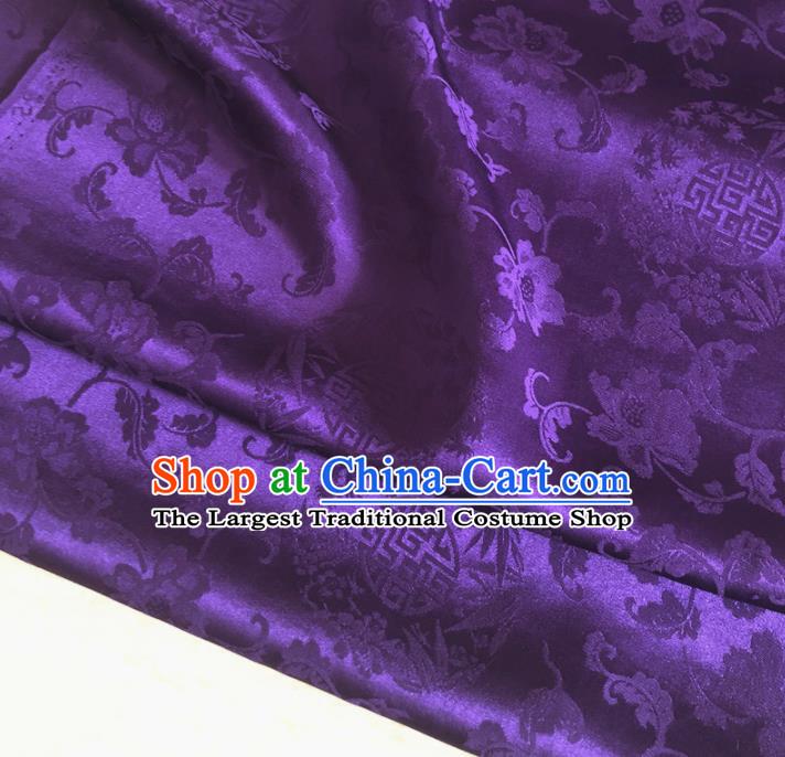 Chinese Traditional Twine Flowers Pattern Purple Silk Fabric Hanfu Brocade Material