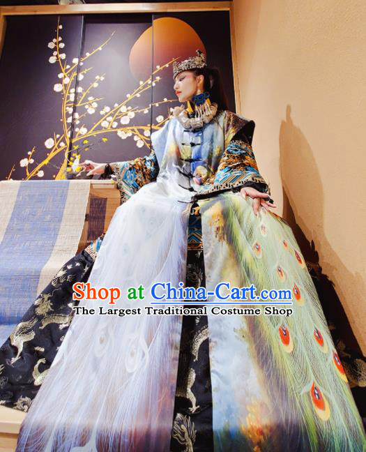 Chinese Traditional National Printing Peacock Coat Tang Suit Cotton Padded Clothing for Women