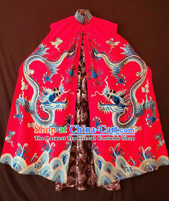 Chinese Traditional Embroidered Dragon Red Cloak Tang Suit Cape Costume for Women