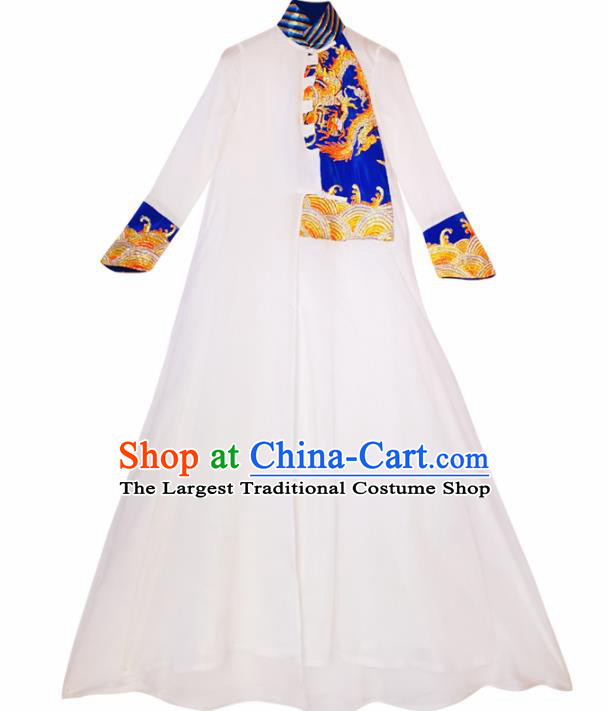 Chinese Traditional National Embroidered White Qipao Dress Tang Suit Cheongsam Costume for Women