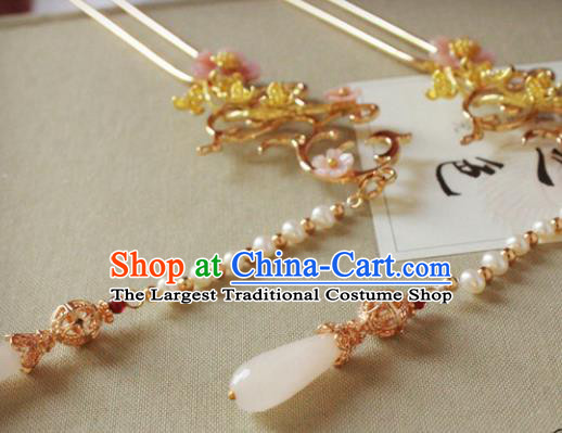 Chinese Traditional Hanfu Tassel Golden Hairpins Ancient Princess Hair Accessories for Women