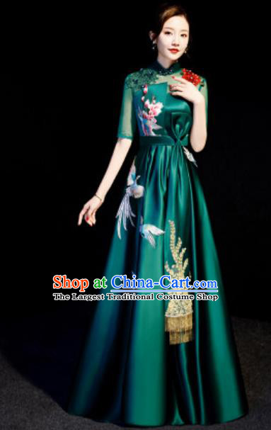 Top Compere Embroidered Phoenix Green Full Dress Evening Party Costume for Women