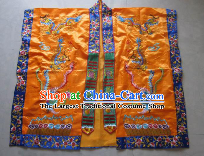 Chinese National Quanzhen Orange Taoist Frock Embroidered Dragon Cassock Traditional Taoism Rites Costume for Men