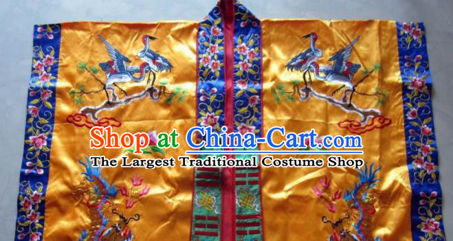 Chinese National Quanzhen Golden Taoist Frock Embroidered Cranes Cassock Traditional Taoism Rites Costume for Men