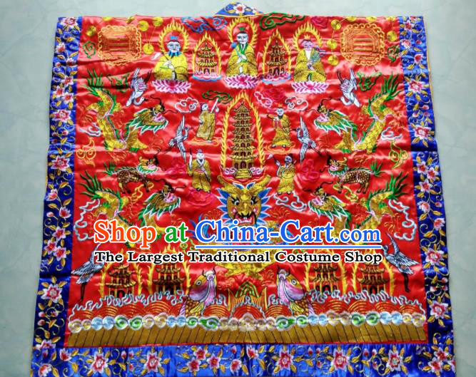 Chinese National Quanzhen Red Taoist Frock Embroidered Cranes Cassock Traditional Taoism Rites Costume for Men