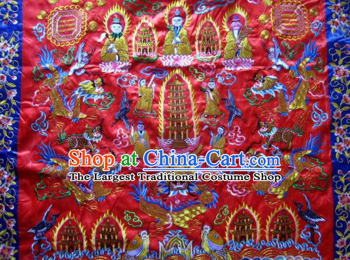Chinese National Quanzhen Red Taoist Frock Embroidered Cranes Cassock Traditional Taoism Rites Costume for Men