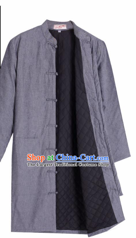 Chinese National Tang Suit Grey Cotton Padded Jacket Overcoat Traditional Martial Arts Costumes for Men