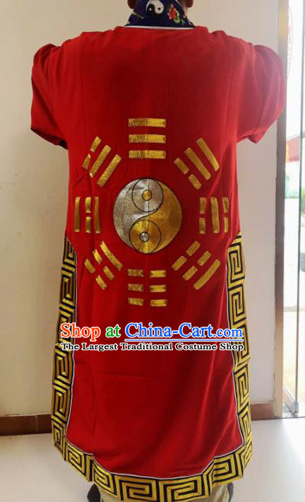 Chinese National Taoist Embroidered Eight Diagrams Red Priest Frock Cassock Traditional Taoism Rites Costume for Men