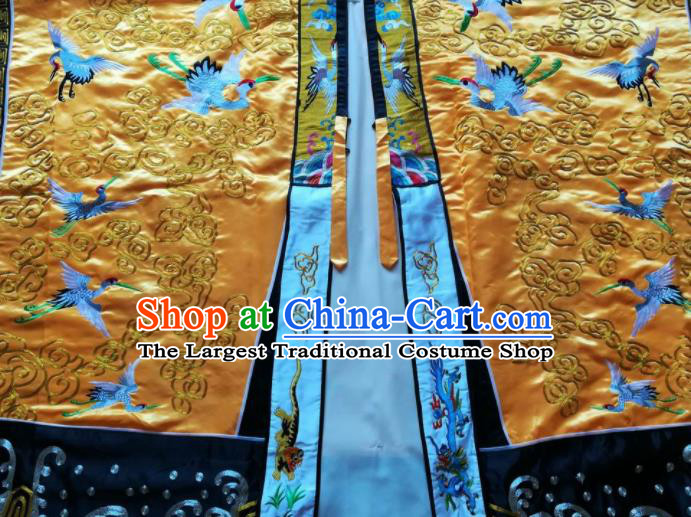 Chinese National Taoist Embroidered Cranes Yellow Priest Frock Cassock Traditional Taoism Rites Costume for Men