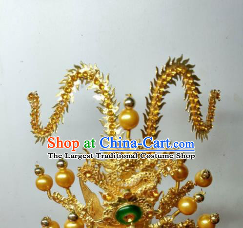 Chinese Traditional God Crown Prince Statue Golden Hat Taoism Deity Headwear