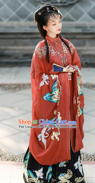 Chinese Ming Dynasty Palace Lady Red Embroidered Dress Traditional Ancient Imperial Consort Costumes for Women