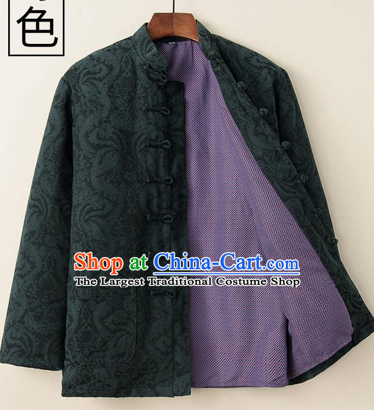 Chinese National Tang Suit Deep Green Cotton Padded Coat Traditional Tai Chi Jacket Costumes for Women