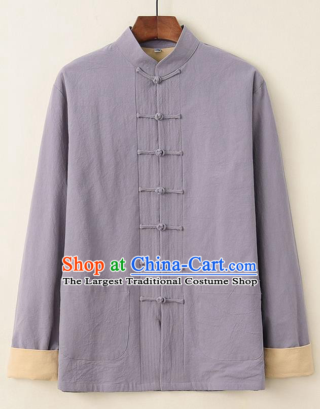 Chinese National Tang Suit Grey Upper Outer Garment Jacket Traditional Martial Arts Costumes for Men