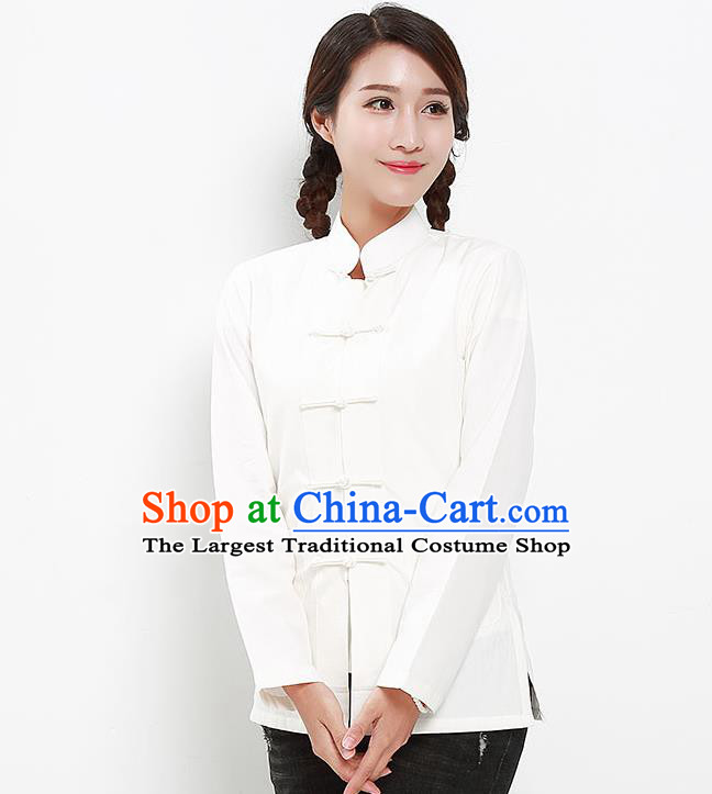 Chinese National Tang Suit White Blouse Traditional Martial Arts Shirt Costumes for Women