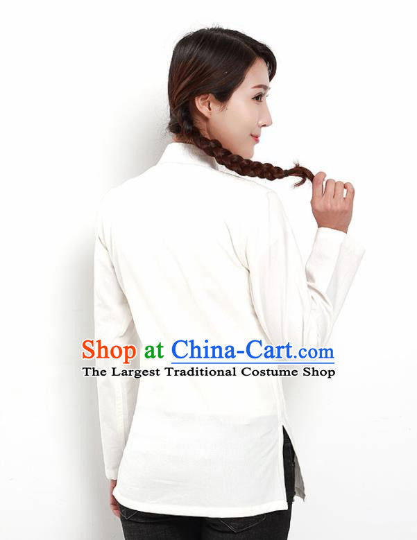 Chinese National Tang Suit White Blouse Traditional Martial Arts Shirt Costumes for Women