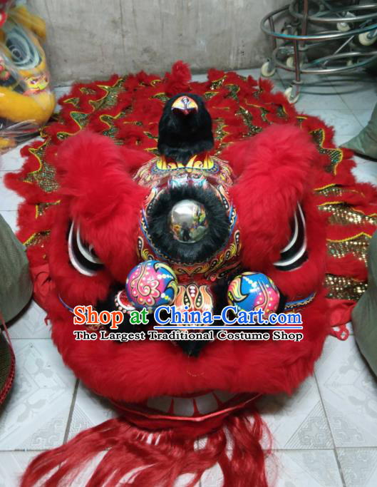 World Lion Dance Competition Red Fur Lion Head Lion Dance Costumes for Adult