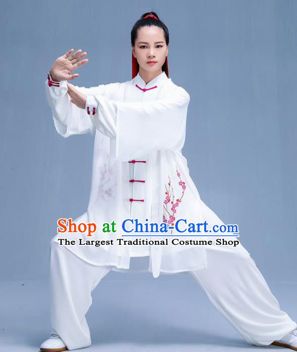 Chinese Traditional Kung Fu Printing Plum White Garment Outfits Martial Arts Stage Show Costumes for Women
