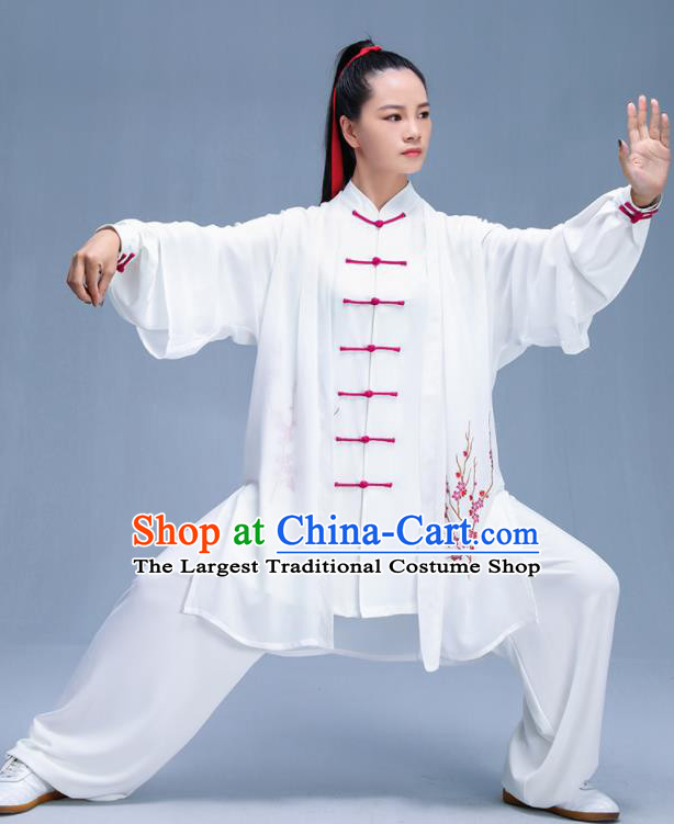 Chinese Traditional Kung Fu Printing Plum White Garment Outfits Martial Arts Stage Show Costumes for Women