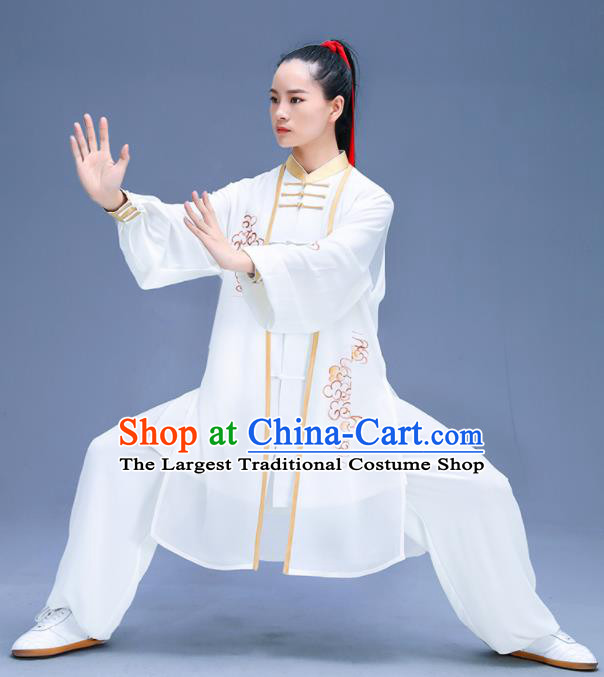 Chinese Traditional Kung Fu Training Printing Clouds White Garment Outfits Martial Arts Stage Show Costumes for Women