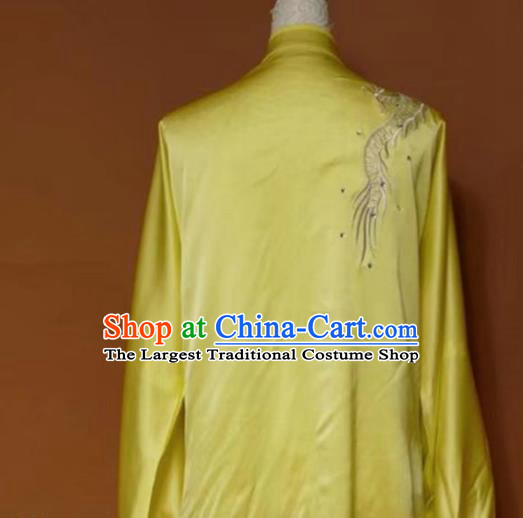 Chinese Tai Chi Changquan Embroidered Dragon Yellow Garment Outfits Traditional Kung Fu Martial Arts Costumes for Adult