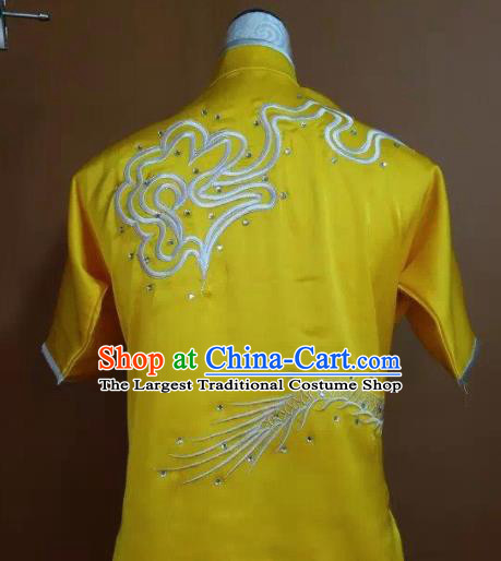 Chinese Martial Arts Changquan Embroidered Dragon Yellow Garment Outfits Traditional Tai Chi Kung Fu Costumes for Adult