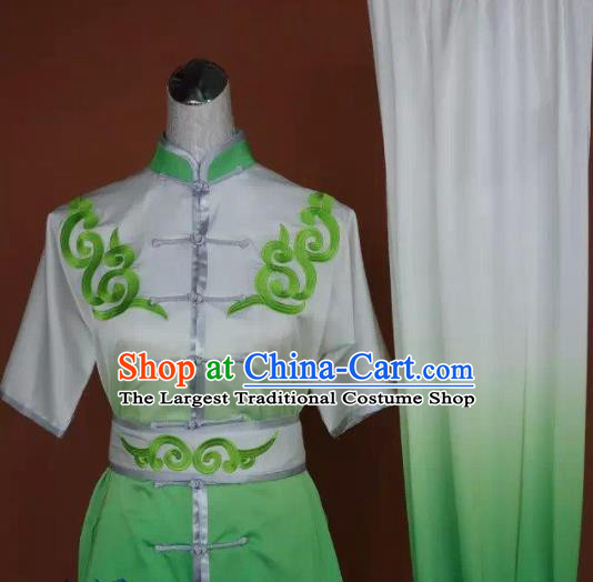 Chinese Martial Arts Changquan Embroidered Green Garment Outfits Traditional Tai Chi Kung Fu Costumes for Adult