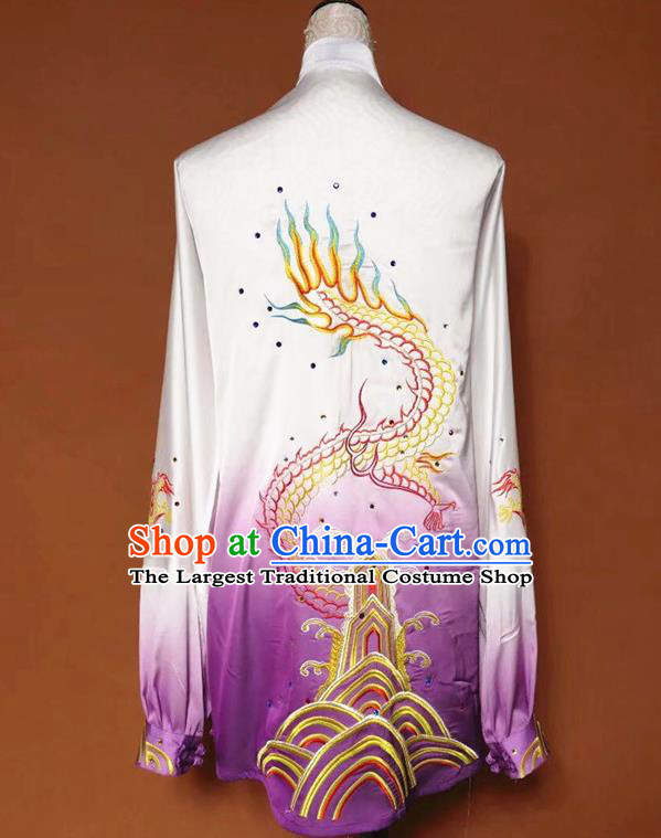 Chinese Martial Arts Changquan Embroidered Purple Silk Garment Outfits Traditional Tai Chi Kung Fu Costumes for Adult