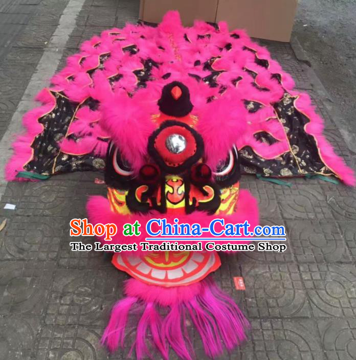 Top Chinese World Lion Dance Competition Rosy Fur Lion Head Lion Dance Costumes for Adult