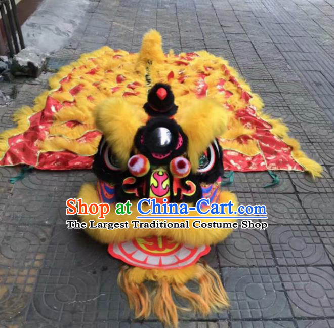 Top Chinese Traditional Lion Dance Competition Yellow Fur Lion Head Lion Dance Costumes for Adult