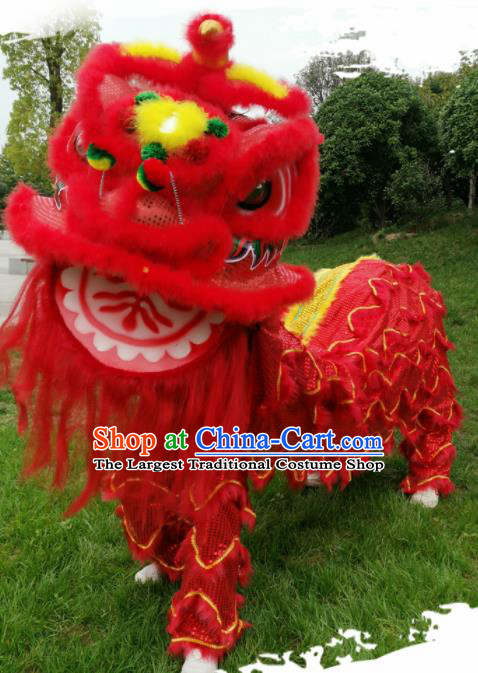 Chinese Traditional Lion Dance Competition Red Fur Lion Head Top Lion Dance Costumes for Adult