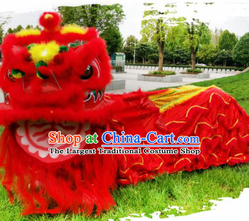Chinese Traditional Lion Dance Competition Red Fur Lion Head Top Lion Dance Costumes for Adult
