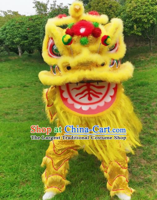 Chinese Traditional Lion Dance Competition Yellow Fur Lion Head Top Lion Dance Costumes for Adult