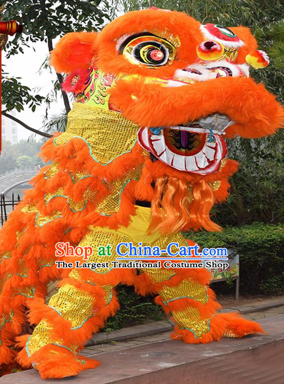 Chinese Traditional Lion Dance Orange Fur Lion Head Top Lion Dance Competition Costumes for Adult