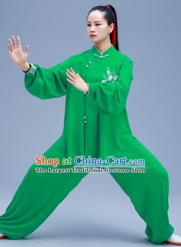 Chinese Traditional Kung Fu Embroidered Plum Green Outfits Martial Arts Competition Costumes for Women
