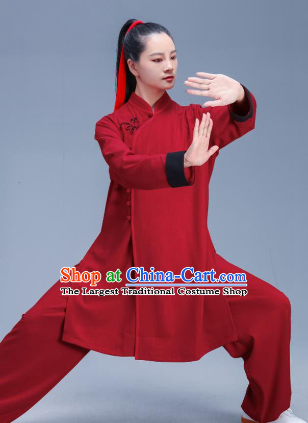 Chinese Traditional Kung Fu Stage Show Red Outfits Martial Arts Competition Costumes for Women
