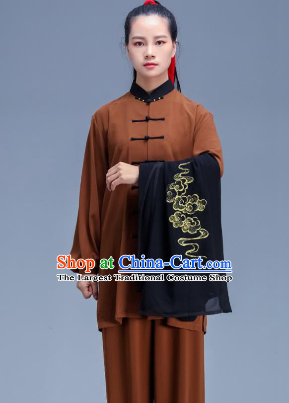 Chinese Traditional Kung Fu Competition Brown Outfits Martial Arts Stage Show Costumes for Women