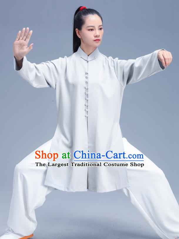 Chinese Traditional Kung Fu Competition Grey Shirt and Pants Outfits Martial Arts Stage Show Costumes for Women