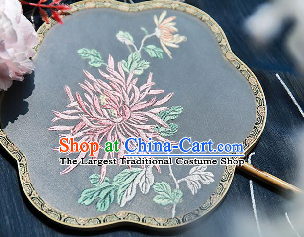 Chinese Traditional Hanfu Embroidered Chrysanthemum Silk Fan Ancient Princess Palace Fans for Women