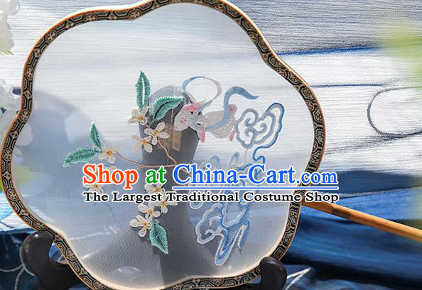 Chinese Traditional Hanfu Embroidered Fragrans Rabbit Silk Fan Ancient Princess Palace Fans for Women