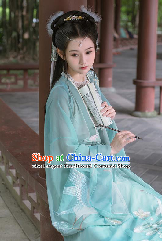 Traditional Chinese Song Dynasty Embroidered Green Hanfu Dress Ancient Goddess Empress Costumes for Women