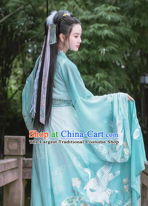 Traditional Chinese Song Dynasty Embroidered Green Hanfu Dress Ancient Goddess Empress Costumes for Women