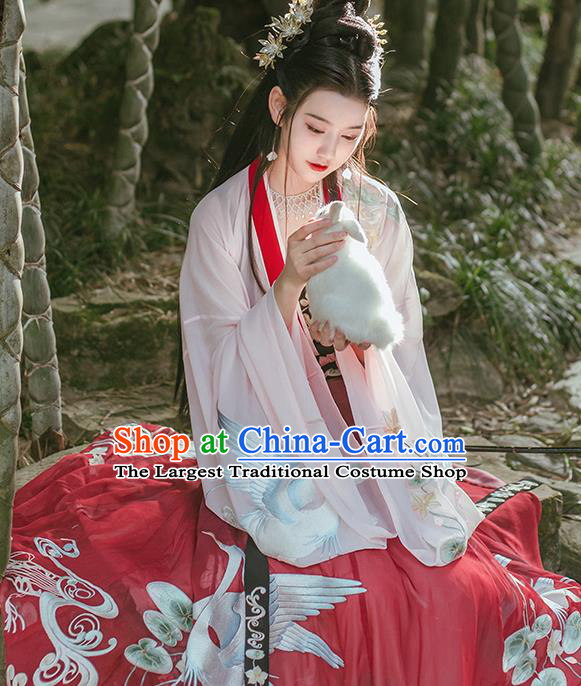 Traditional Chinese Tang Dynasty Princess Embroidered Hanfu Dress Ancient Goddess Costumes for Women